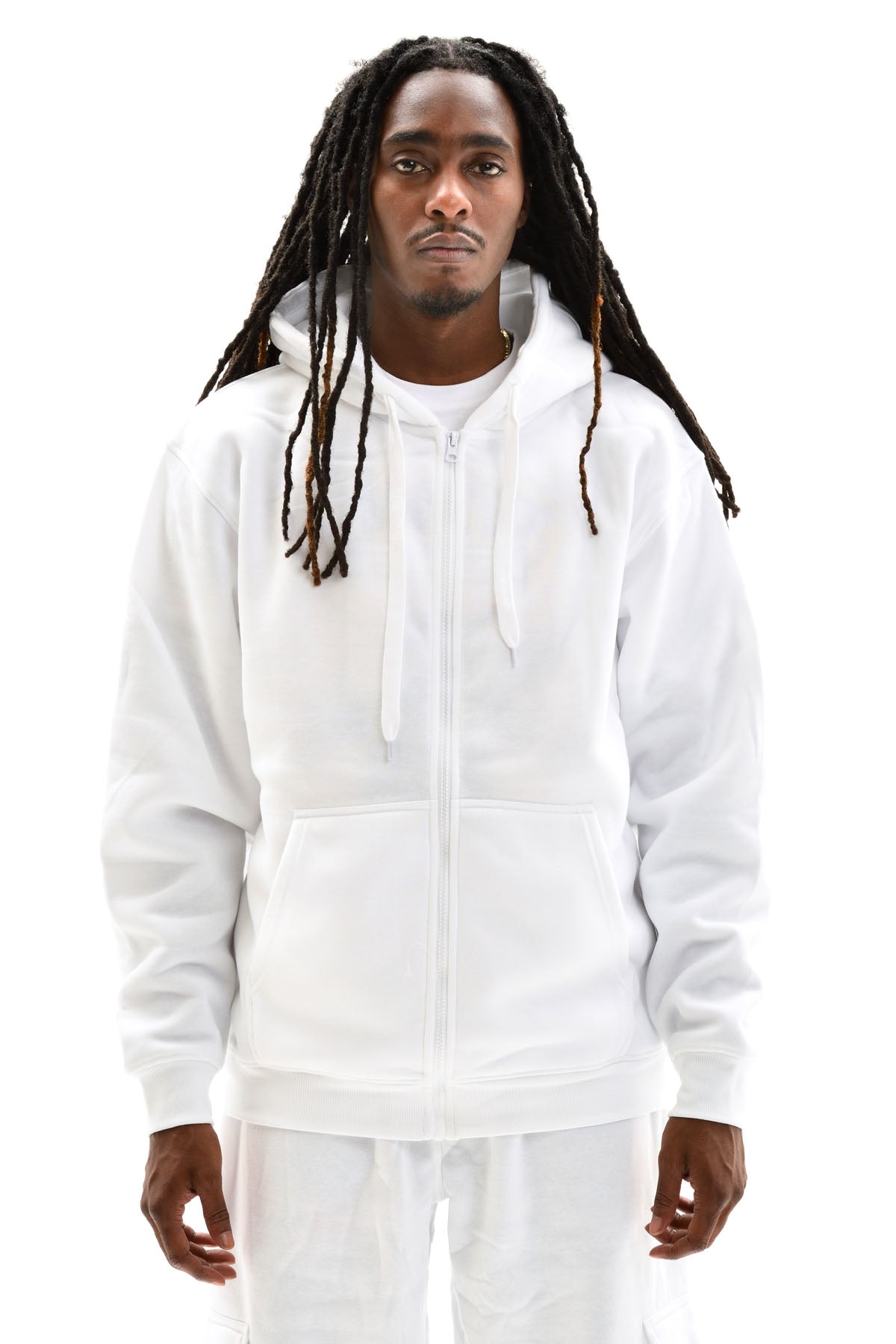 Basic Essential Zip Down Hoodie - White – TRACK 23