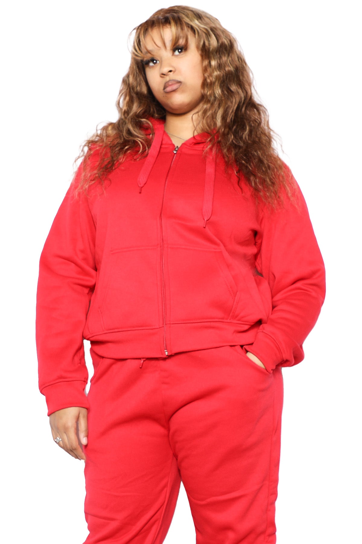 【DEARMINE】Europe Track Setup Zip-Up Womens Basic Zipdown Hoodie - Red – TRACK 23